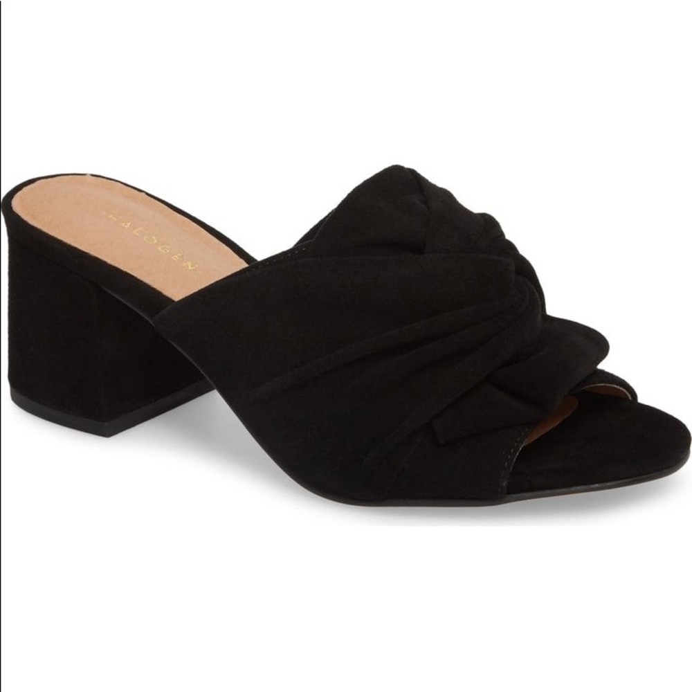 Halogen black Farrah suede knotted block heel 9